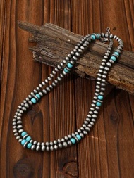 1 Pieza Collar Largo Imitación Navajo Falso Estilo Occidental Con Perlas Falsas Y Abalorios De Turquesa, Accesorios De Joyería