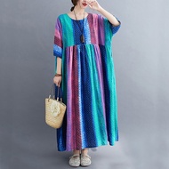 Oladivi L-8XL Oversized Women Fashion Printed Dresses Summer Casual Loose Boho Long Tunics 6663 KCJ 