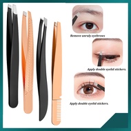 Slanted Threaded Eyebrow Tweezer - Professional Stainless Steel Precision Plucking Tool