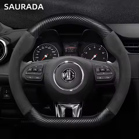 Carbon Fiber PU Leather Car Steering Wheel Cover, D Shape, 38cm, For MG 3 5 6 HS ZS EV MG3 3SW MG5 M