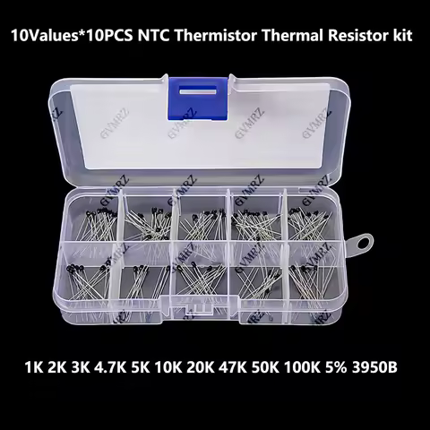 100PCS 10Values*10PCS 50K 100K NTC Thermistor Thermal Resistor kit MF52 NTC-MF52AT 1K 2K 3K 4.7K 5K 