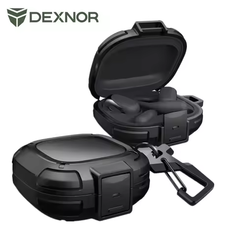 Dexnor Rugged Bumpe Case For Shokz OpenFit 2 with Secure Lock TPU Shockproof Clear Cover with Carabi