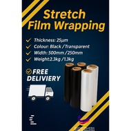 Stretch Film Plastic Wrapping 500mm/2.3kg/25micron PLASTIK Wrapping Film (Black/Clear)