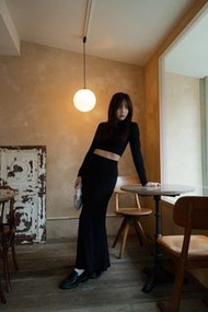 【全新】正韓🇰🇷棉質休閒長裙套裝組（黑色）