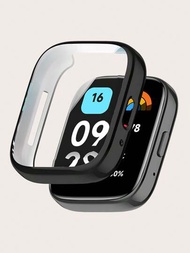 1入全覆蓋式智能手錶保護殼,防刮屏幕,黑色電鍍tpu材料,適用於紅米手環3活動版