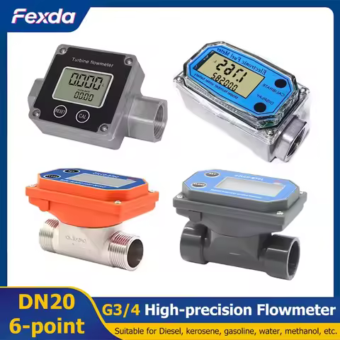 DN20 Electronic Water Flow Meter LCD Display G3/4 High Precision Stainless Steel Turbine Flowmeter f