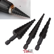FILL 3pcs Step Drill Bit Set, Hex Shank Black Hex Handle Step Drill Bit, Set Precision Bearing Steel
