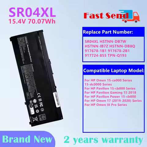SR04XL Laptop battery FOR HP Omen 17 (2019-2020) 15-ce000 15-dc0000 Pavilion 15-cb000 HSTNN-DB7W HST