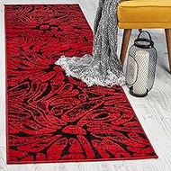 Antep Rugs Floral 2x7 Abstract Indoor Runner Rug Siesta (Red Black, 2' x 7')