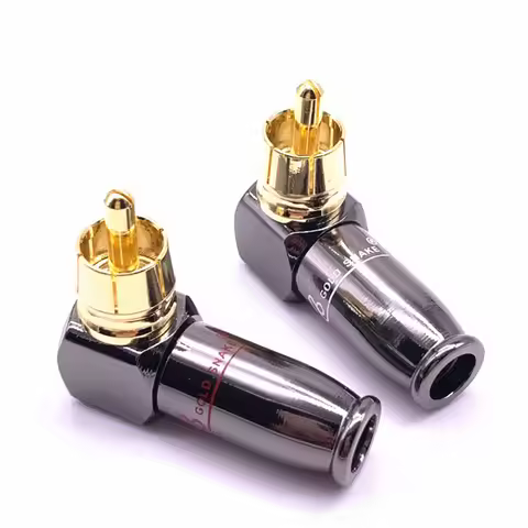 2pcs/1pair 90 Degree Snake King RCA L-shaped Gun Black Gold Plated Right Angle RCA Male Plug Audio V