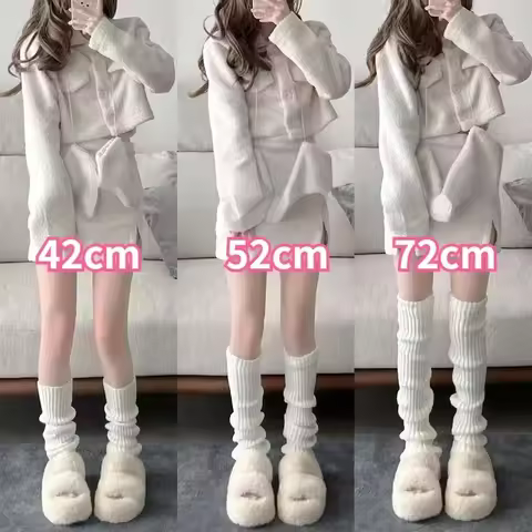42/52/72cm Leg Warmers Lolita Socks Y2K Knitted Warm Foot Cover White Black Warmer Lady Autumn Winte