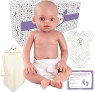 Realistic Reborn Silicone Doll Baby Full Body 17.3 Inch Lifelike Newborn Baby Girl Doll Eyes Open 6.