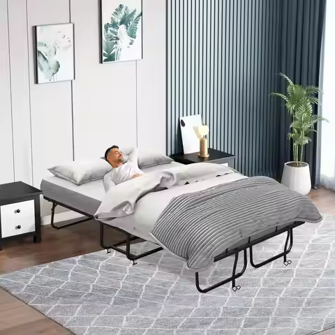 Extra Large 75"x54" Folding Rollaway Bed with Mattress for Guest Space Saving Fold Up Easy Storage, 