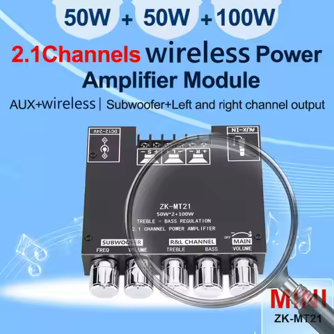 ZK-MT21/ZK-TB21 2x50W+100W 2.1 Channel Subwoofer Digital Power Amplifier Board AUX 12V 24V Audio Ste