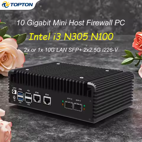 Topton Firewall Mini PC, Intel i3 N305/N100, 2x 10G SFP+, 1x 10G LAN, 2x 2.5G i226-V, Proxmox NAS Ho