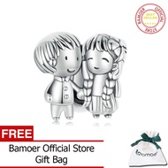 BAMOER 925จี้สร้อยคอสำหรับเด็กผู้ชายและเครื่องประดับผู้หญิงเงินแท้ลูกปัดรูปหัวใจสำหรับผู้หญิง SCC266