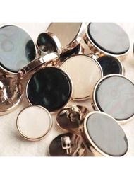 6/10/12/20入組黑白雙色珠光質感樹脂鑲嵌扣子,適用於外套、羊毛衫、毛織品、裝飾、diy配件