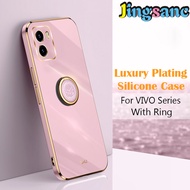 Jingsanc cho Vivo y15s/y15a vỏ điện thoại Mạ sang trọng với Ốp Giá đỡ nhẫn đơn giản đứng Silicone mạ