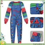Adult Chucky Cosplay Costume - Striped Shirt & Jumpsuit Set