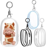 Abaodam 4pcs Clear Figure Display Bag with Keychain Portable Small Doll Storage Bag Display Case Zipper Closure Hanging Collectibles Box Organizer for Showing Off Mini Figures Dolls