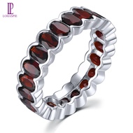 Lohaspie Jewelry Real 6.3 Carats 925 Silver Women Original Natural Garnet Peridot Ring Eternity Ring