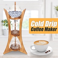 8 Cups Cold Drip Ice Syphon Coffee Pot Maker Glass Dutch Brew Machine Filter Paper Home Kitchen Coffee Tool Wood Fram 600ml