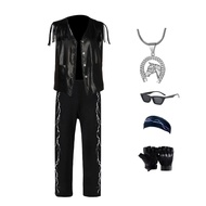 Fmxypet Cosplay Cowboy Fringe Leather Vest Jacket Halloween Cowboy Vest Jacket with Pants and Access