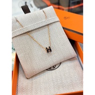 Hermès Lu Jin European American Boutique Hermes Small H Black Rose Gold Necklace