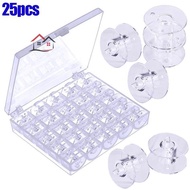 HYP 25Pcs Empty Bobbins Sewing Machine Spools Clear Plastic with Case Storage Box for Brother Janome Singer Elna   @SG