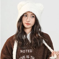 Women's Cute Bear Ear Thermal Knit Hat, Ear Protection Beanie Hat