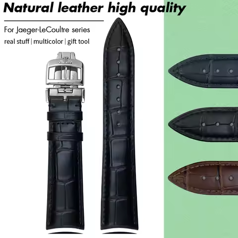 Curved End Real Cowhide Wacth Strap for Jaeger MASTER CONTROL LeCoultre Genuine Leather Black Brown 