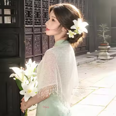 Millet White Shawl Women's Outerwear Open Cardigan 2026 New Summer Thin Lace Tassel New Chinese Styl