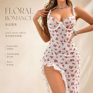 Floral Lingerie-Inspired Split Dress - Women's Fashion