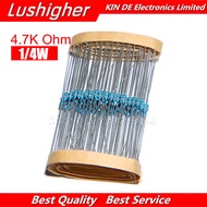 100pcs 4.7K Ohm 1/4W 4K7 Metal Film Resistor 1% New
