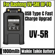 UV-5R 1800mAh Walkie Talkie Battery USB Type C Fast Charge Upgrad BL-5 Battery for Baofeng UV-5RE BF