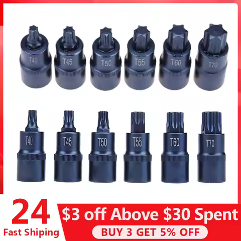 1/2 inch Torx Screwdrivers Set T40 T45 T50 T55 T60 T70 Socket Bits Adapter Screw Drive Socket Repair