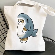 日系 Mofusand 鯊魚貓公仔 卡通貓咪 手提 單肩 帆布袋 購物袋 環保袋