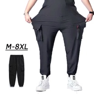 50-130KG Plus Size Men Loose Stretch Cargo Pants Black Big Size Oversized Durable Multi-pocket Long Pant