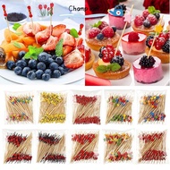 CHAMPIONO Cocktail Fork, Picnic Party Supplies Disposable Bamboo Pick,  Wooden Cocktail Pick Food Cu