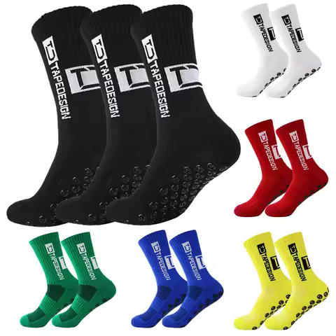 3 Pairs TC Non-Slip Football Socks Mid Tube Glued Letter Round Silicone Anti-Slip Soccer Grip Socks 