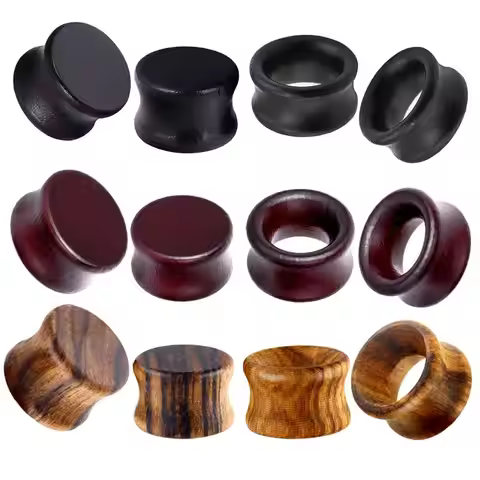 JUNLOWPY 2g 0g 00g Wood Flesh Tunnels Double Flared Ear Stretchers Saddle Plugs Gauges Lobe Expander