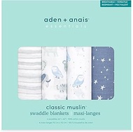 Aden + Anais Essentials Baby Gift Set - 4-Pack Swaddles for Baby Shower, Time to Dream, 44.1 x 44.1 