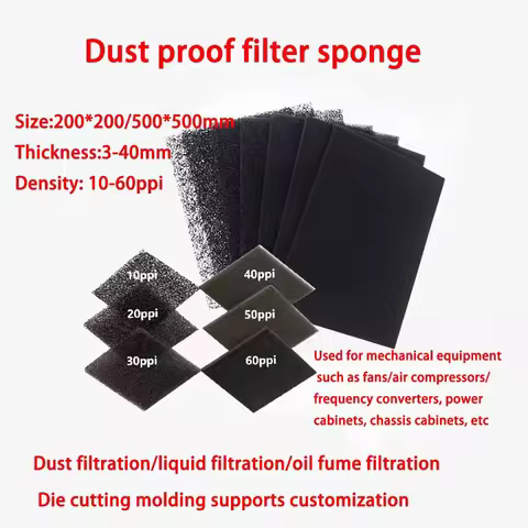 Aperture Dustproof Filter Sponge Polyurethane Filter Cotton Air Compressor Filter Cotton 10ppi 20ppi