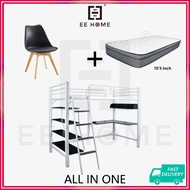 EE HOME Aloha Loft Single Bed Frame Single Spring Mattress Study Table Book Shelves + Chair CM-BF61
