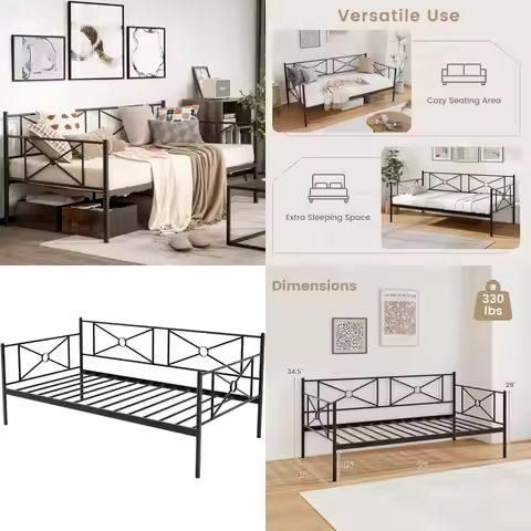 giantex twin size daybed frame, metal sofa bed w/heavy duty steel slats support, mattress foundation