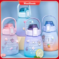 ☾WG 1.3L PASTEL Tumbler Drinking Bottle W/ Straw&amp;Time Marker Sports Water Bottle Free 3D Stickers