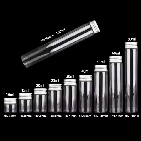 12pcs 10ml 15ml 20ml 25ml 30ml 40ml 50ml 60ml 80ml 100ml Glass Bottles With Aluminum Caps Empty Glas