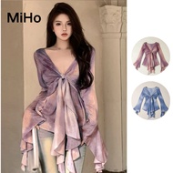 🌸MiHo🌸[Ready Stock In Malaysia]Blouse Women Korean Style Glamorous Tie Dye Long Sleeve Chiffon Top B