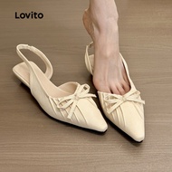 Lovito Elegant Heels Plicated Bow French Lazy Style All Seasons Black Heels for Women LFA85076 Lovit