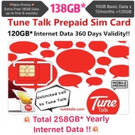 Tune Talk Prepaid Sim Card 258GB Data 360 Days Validity 